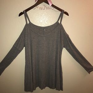Gray waffle off the shoulder boutique top